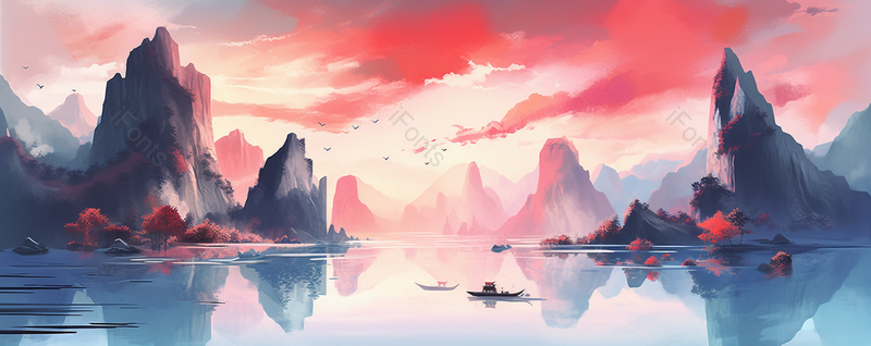 新中式古风意境水墨山水画背景,插画/手绘图,插画/手绘图库,插画/手绘图下载,插画/手绘